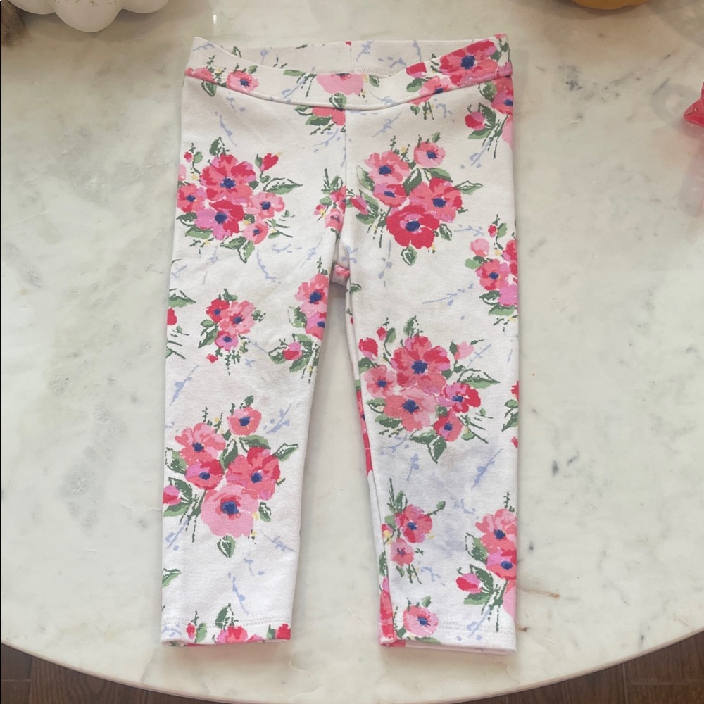 Janie and Jack Floral Leggings - Pink and White